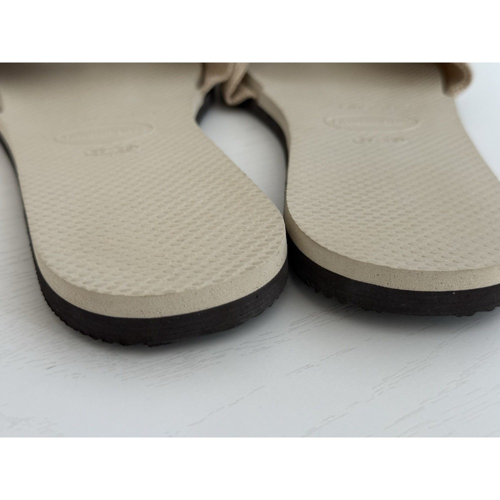 Havaianas You St. Tropez Shine Gold Denim Bow Flip Flop Thong Sandals Beach 9 10 - Picture 3 of 5